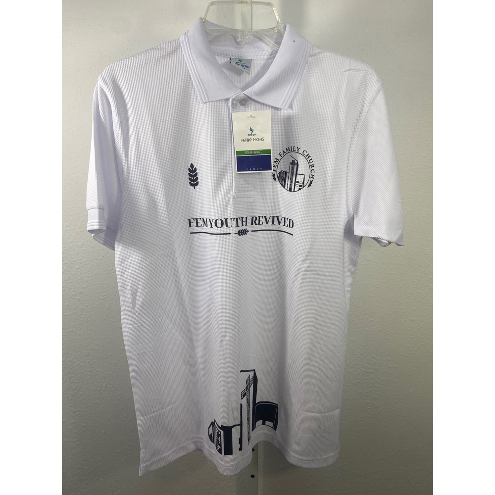Fetop Highs White Polo Shirt Mens XL FEM Family Church Psalm 92:12 Graphic NWT